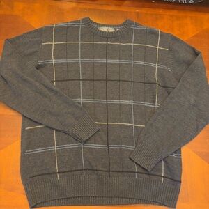 Vintage Oscar de la Renta Gray Crewneck Sweater with Grid Pattern Large‎